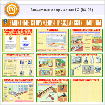 Плакаты «Защитные сооружения ГО» (ВЗ-08, бумага, А3, 9 листов)